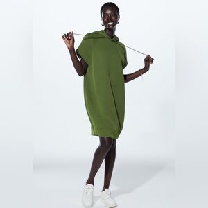 YITTY Major Label Green Jacquard Hoodie Sweatshirt DolmanShort Sleeve Mini Dress